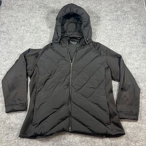 Athleta Inlet Puffer Jacket Women 3X Black Down Removable Hood Quilted Full Zip
